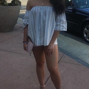 Off the shoulder striped shirt